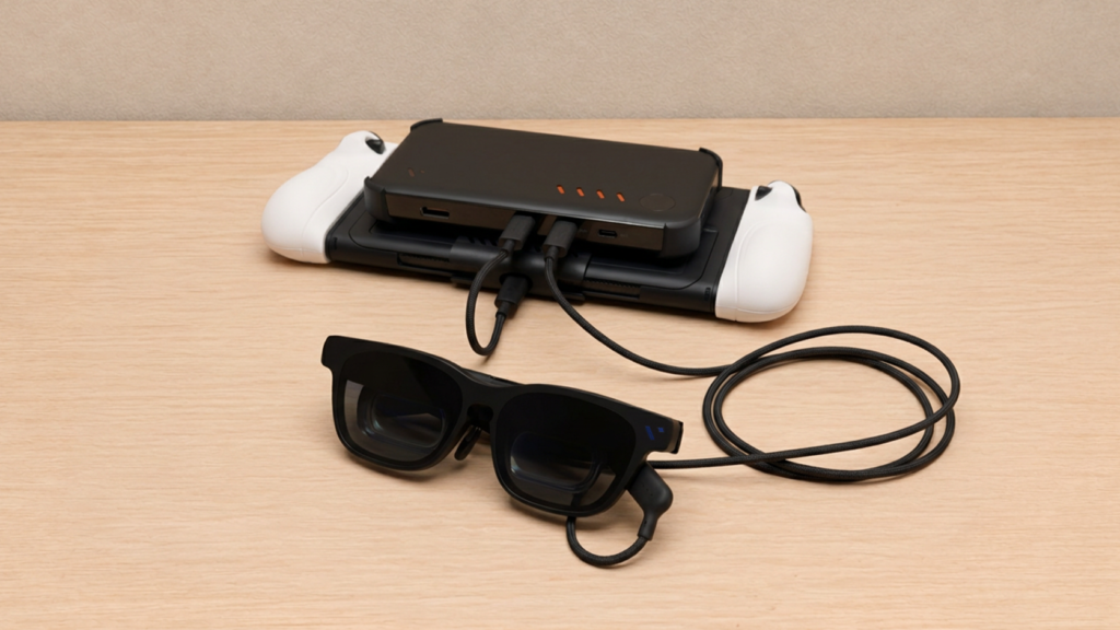 Nintendo Switch 2にVITURE Proモバイルドックを重ね、VITURE Beastを接続したところ