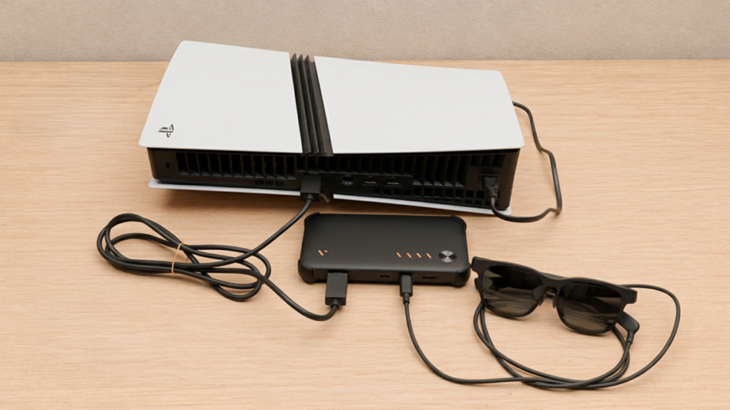 PS5とVITURE Proモバイルドックを接続し、そこにVITURE Beastを挿したところ