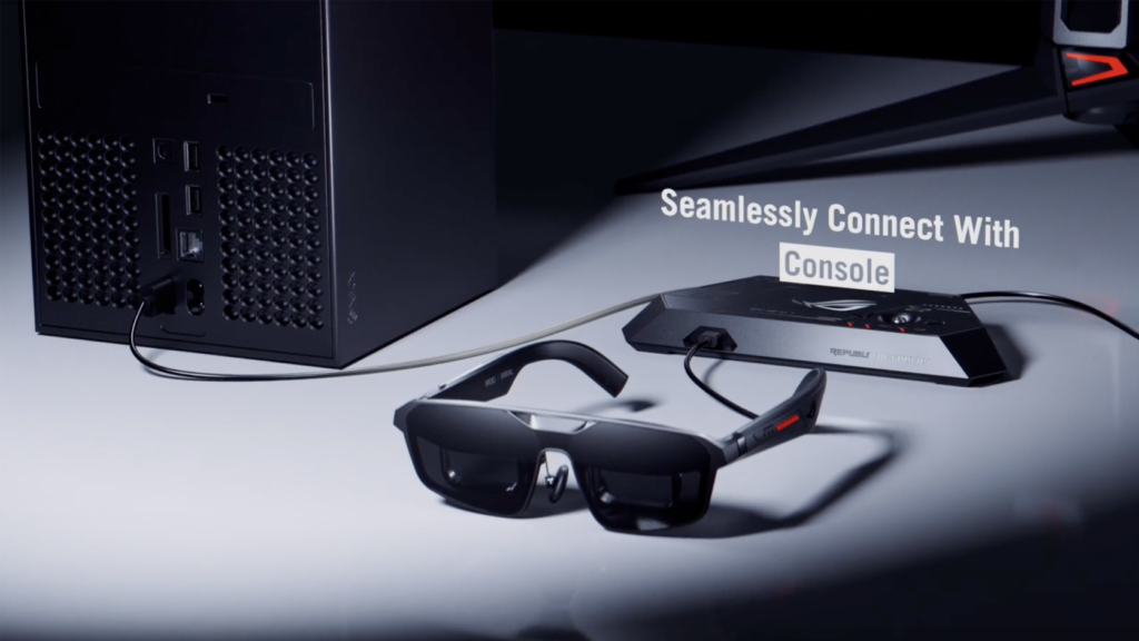 ROG XREAL R1をControl Dock経由でゲーム機につないだ様子